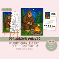 Campfire Marshmallow pre-drawn canvas with the outline printed and ready to paint, plus color reference card