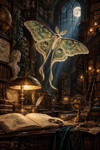 Moth Library Canvas Wall Art | Dark Academia Bookish Decor