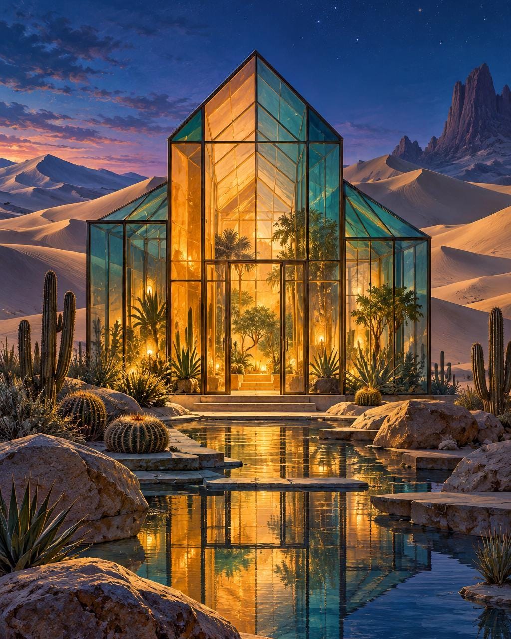 Desert Glasshouse Canvas Wall Art | Surreal Botanical Landscape