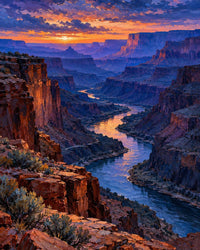 Blue Hour Canyon Canvas Wall Art | Impressionist Desert Sunset Landscape