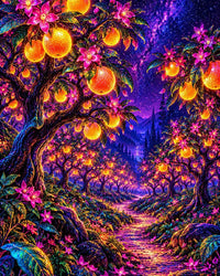 Electric Orchard Canvas Wall Art | Neon Blacklight Fantasy