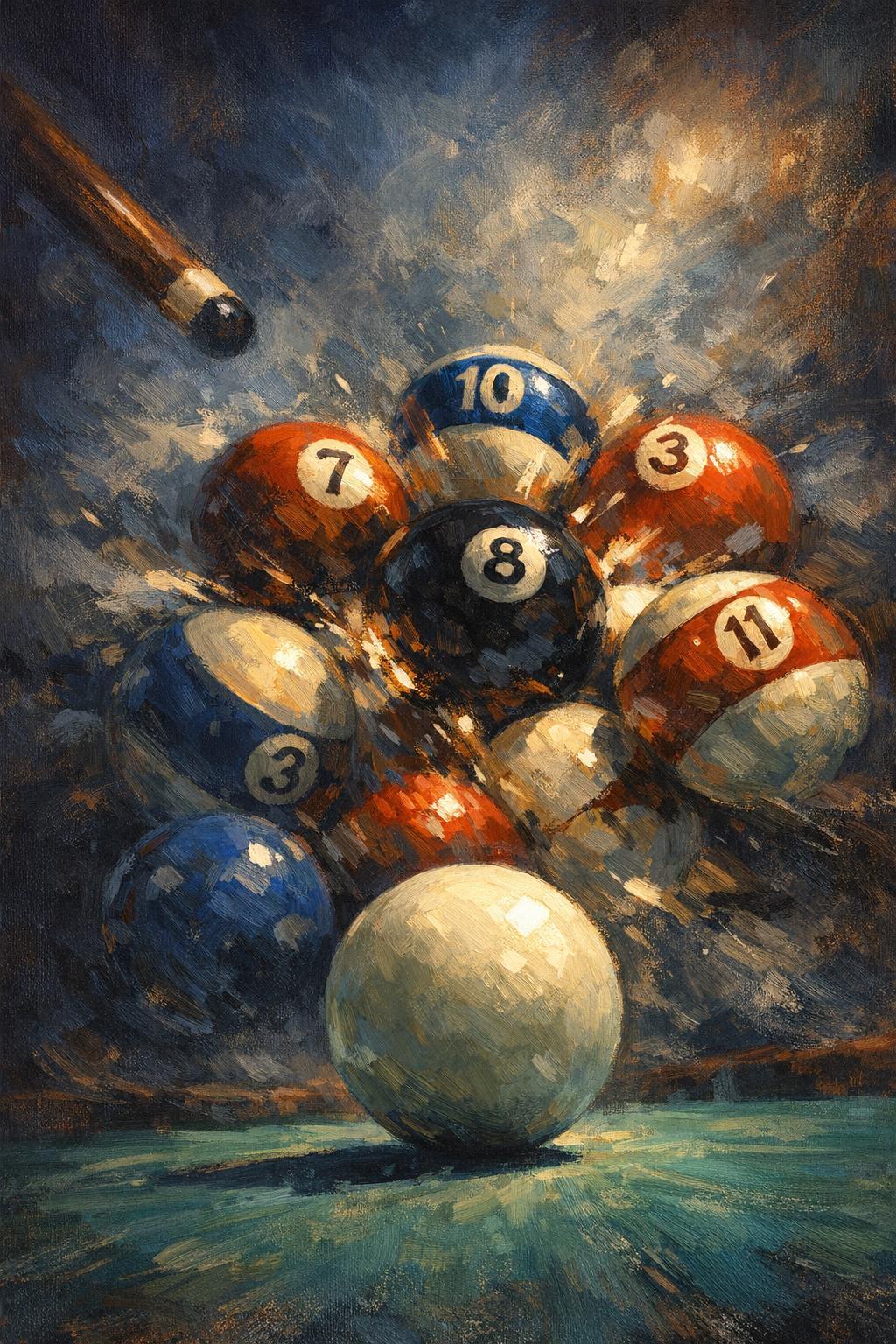 Dynamic Billiard Balls Collision Canvas Wall Art, Game Room Decor, Gift for Pool Players