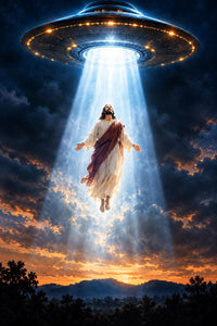Jesus UFO Canvas Print, Surreal Ascension Wall Art, Alien Abduction Artwork, Cosmic Sci Fi Decor, Unique Conversation Piece