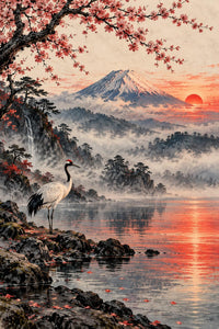 Crimson Dawn at Fuji Canvas Wall Art | Stretched Canvas | 16x20 or 24x36