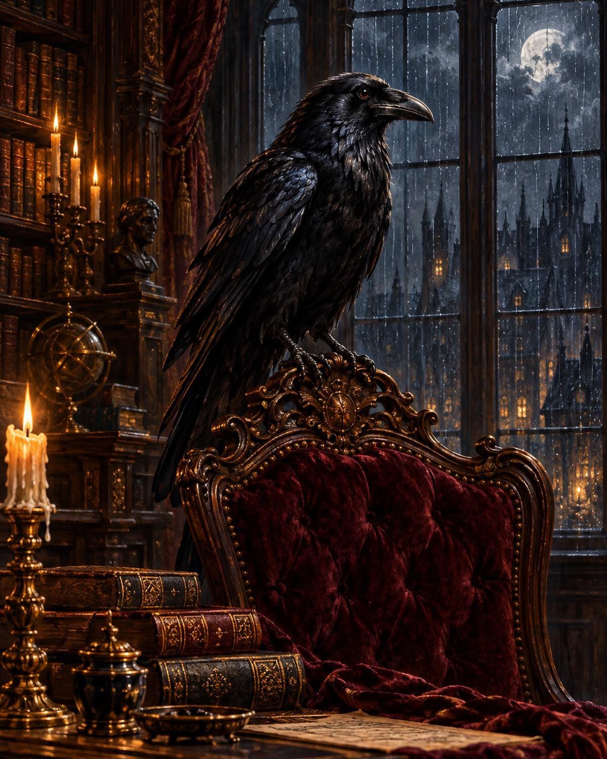 Raven At Midnight Canvas Wall Art | Gothic Decor | 16x20 or 24x36