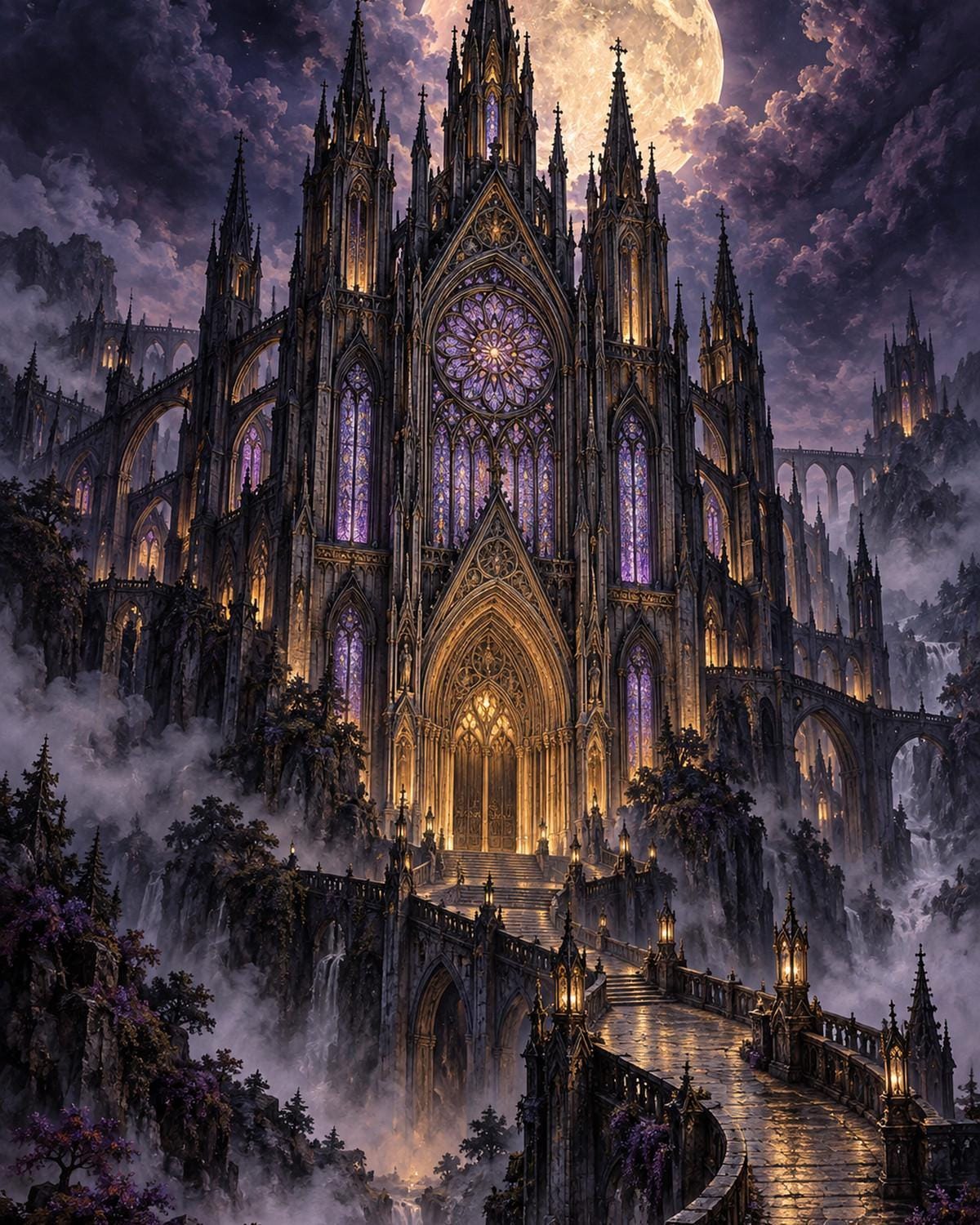 Moonlit Cathedral Canvas Wall Art | Gothic Decor | 16x20 or 24x36