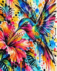Neon Hummingbird Canvas Wall Art | Animal Decor | 16x20 or 24x36