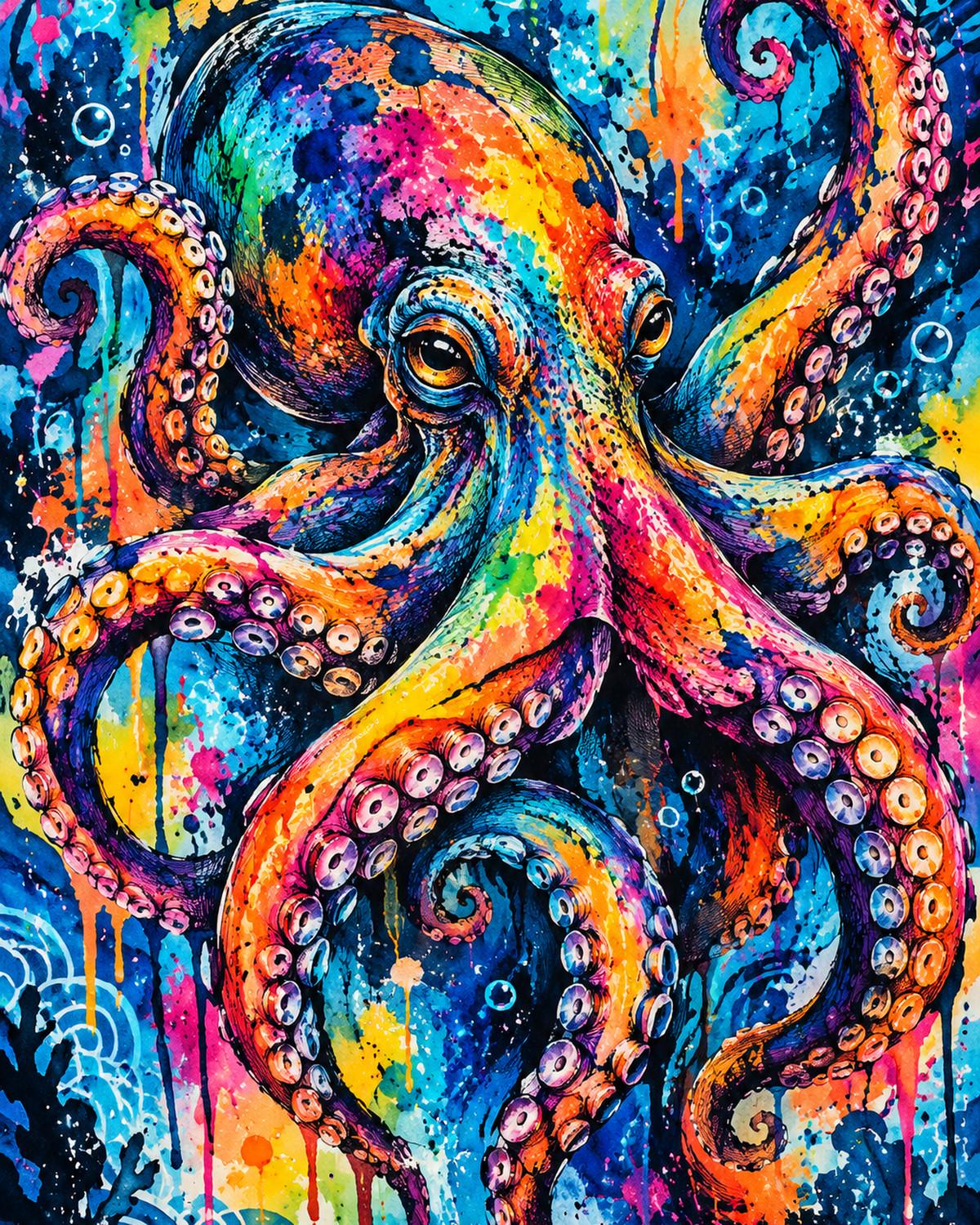 Prismatic Octopus Canvas Wall Art | Ocean Decor | 16x20 or 24x36