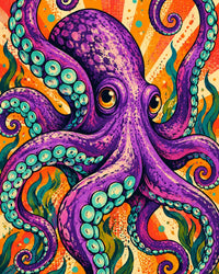 Purple Sunburst Octopus Canvas Wall Art | Pop art octopus Decor | 16x20 or 24x36