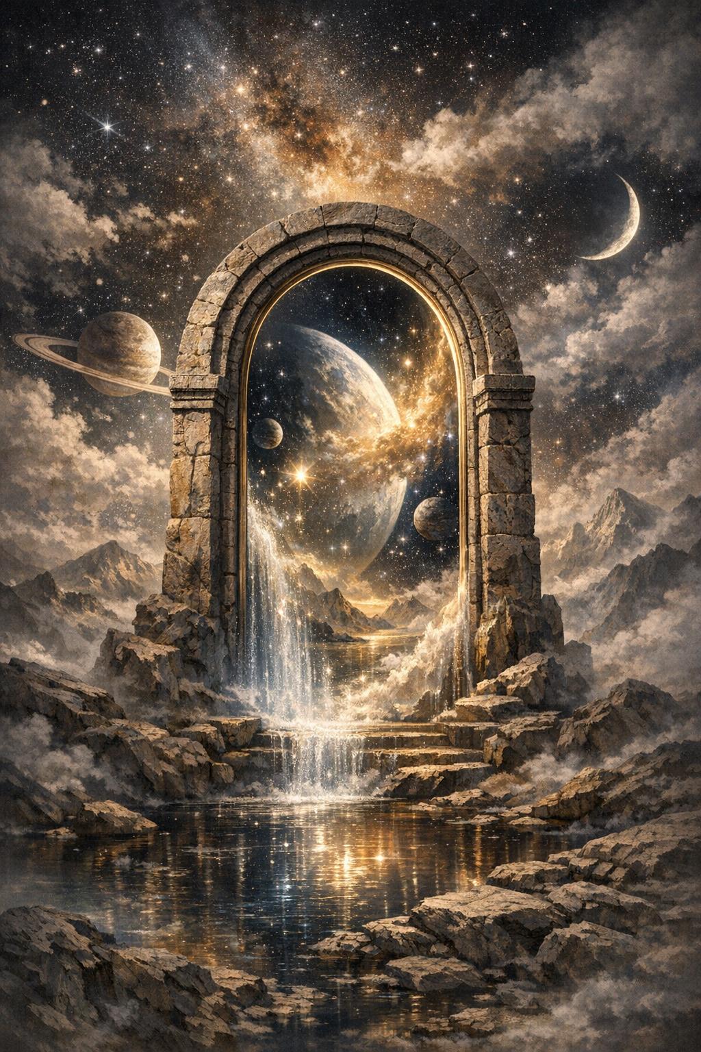 Mystical Cosmic Portal Canvas Wall Art, Surreal Celestial Fantasy, Dreamscape Home Decor
