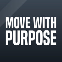 Close-up of the Move With Purpose white vinyl decal on tinted glass