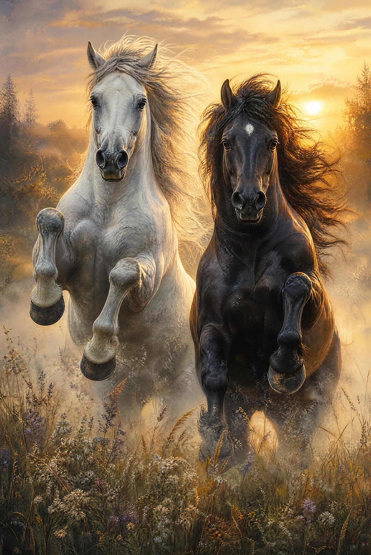 Wild horses galloping canvas for living room / office, gallery-wrapped canvas wall art print by PortalPrintLab