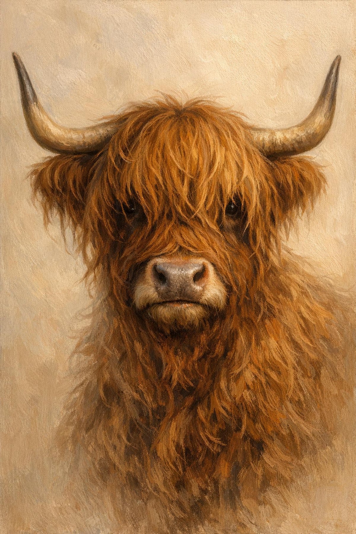 Highland cow portrait canvas for farmhouse / kitchen, gallery-wrapped canvas wall art print by PortalPrintLab