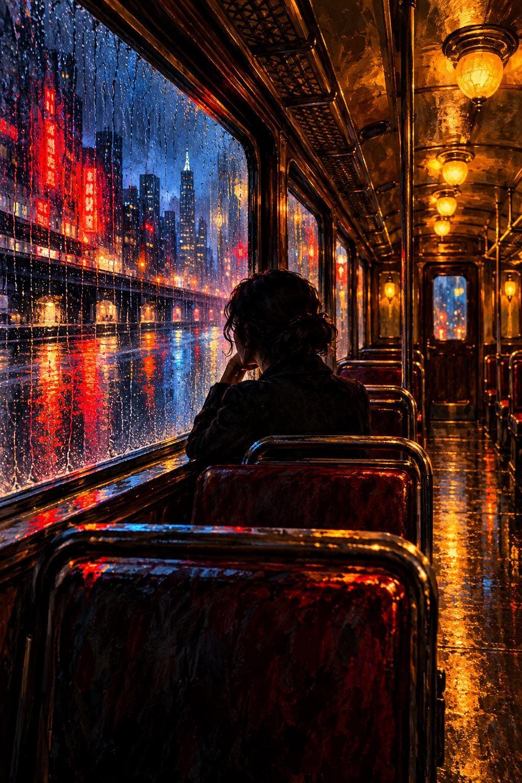 Rain on the Last Train Canvas Wall Art | Moody Railway Scene