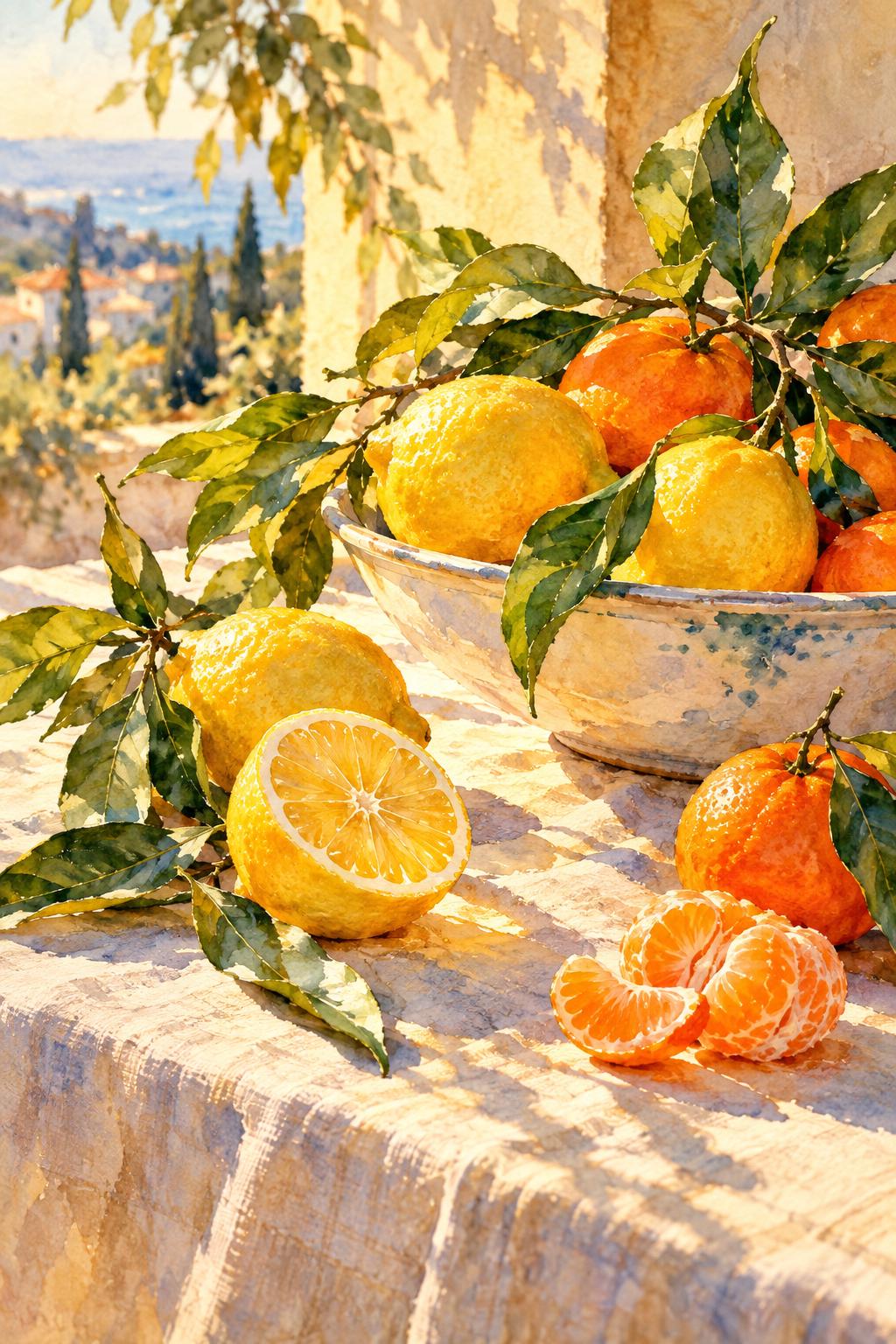 Golden Hour Citrus Canvas Wall Art | Warm Kitchen Still Life