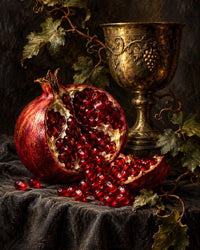 Midnight Pomegranate Canvas Wall Art | Dramatic Still Life Painting