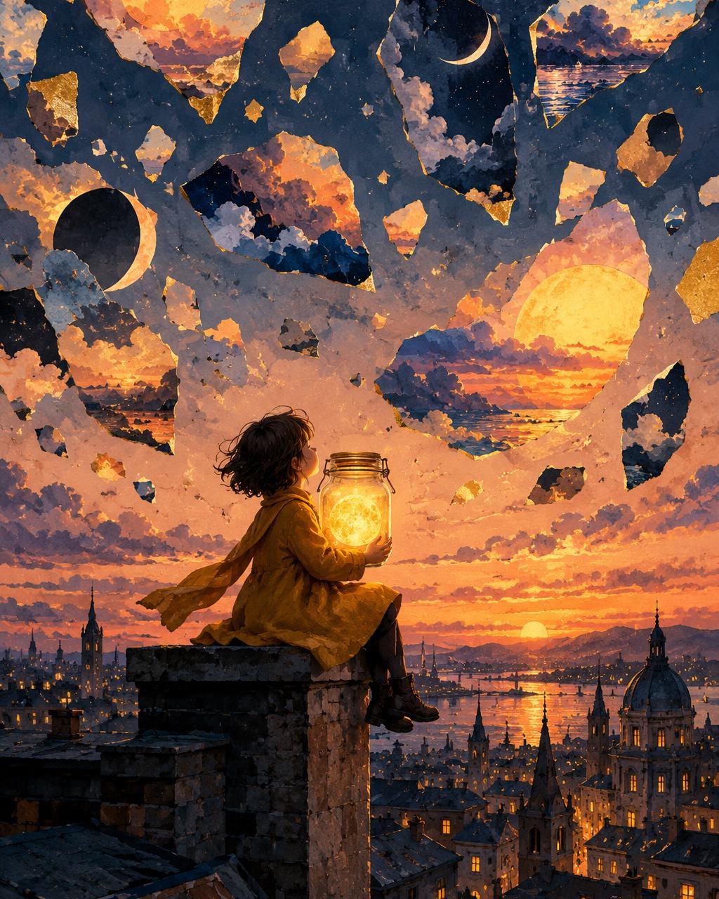 The Sun Collector Canvas Wall Art | Surreal Collage