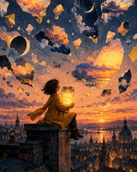 The Sun Collector Canvas Wall Art | Surreal Collage