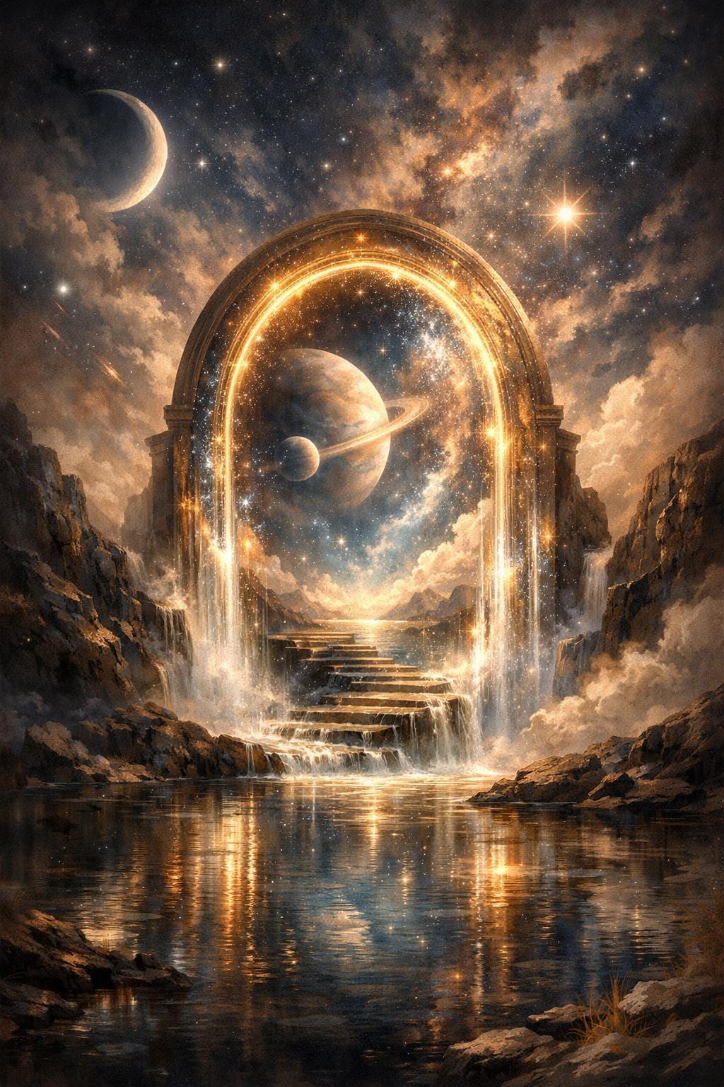 Celestial Portal Canvas Wall Art, Surreal Fantasy Decor, Mystical Celestial Artwork, Gallery Wrapped Canvas