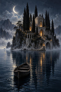 Moonlit Island Mausoleum Canvas Wall Art | Stretched Canvas | 16x20 or 24x36