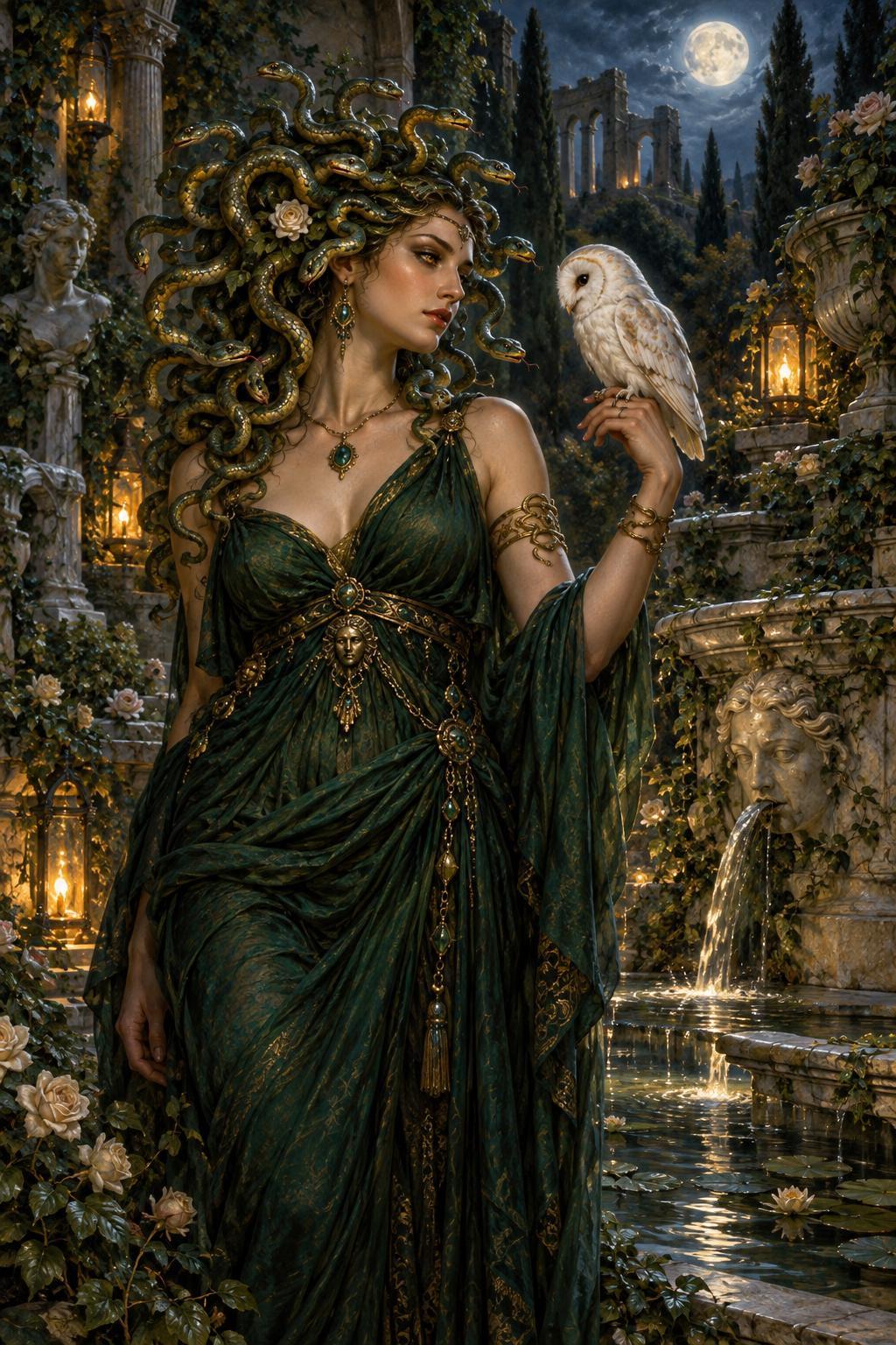 Medusas Quiet Garden Canvas Wall Art | Gothic Fantasy Painting | 16x20 or 24x36