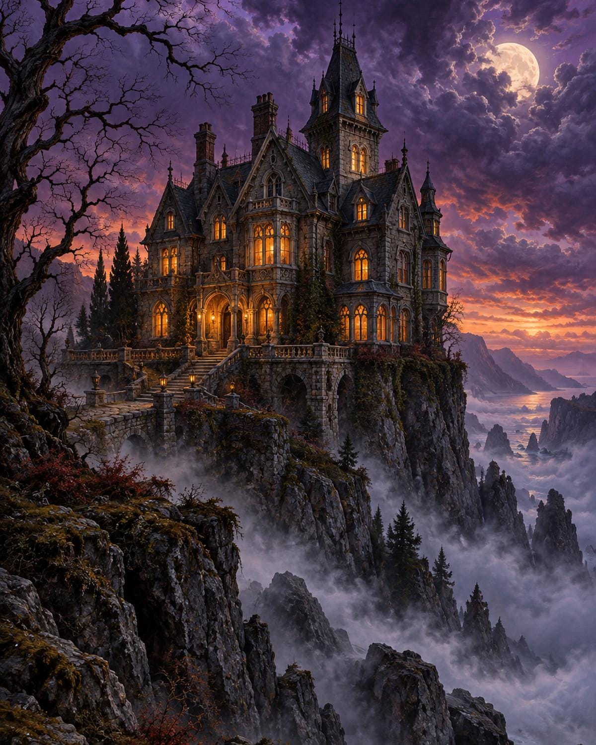 The Haunted Manor Canvas Wall Art | Gothic Decor | 16x20 or 24x36