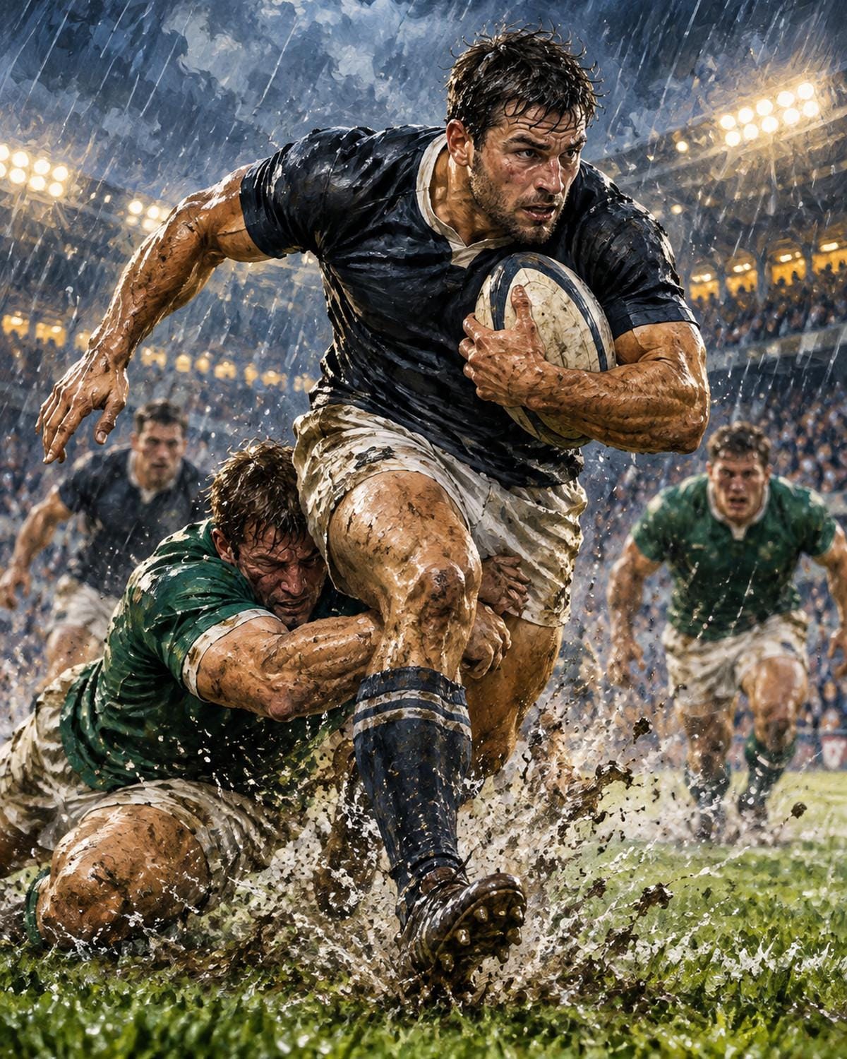Rugby Breakthrough Canvas Wall Art | Sports Decor | 16x20 or 24x36