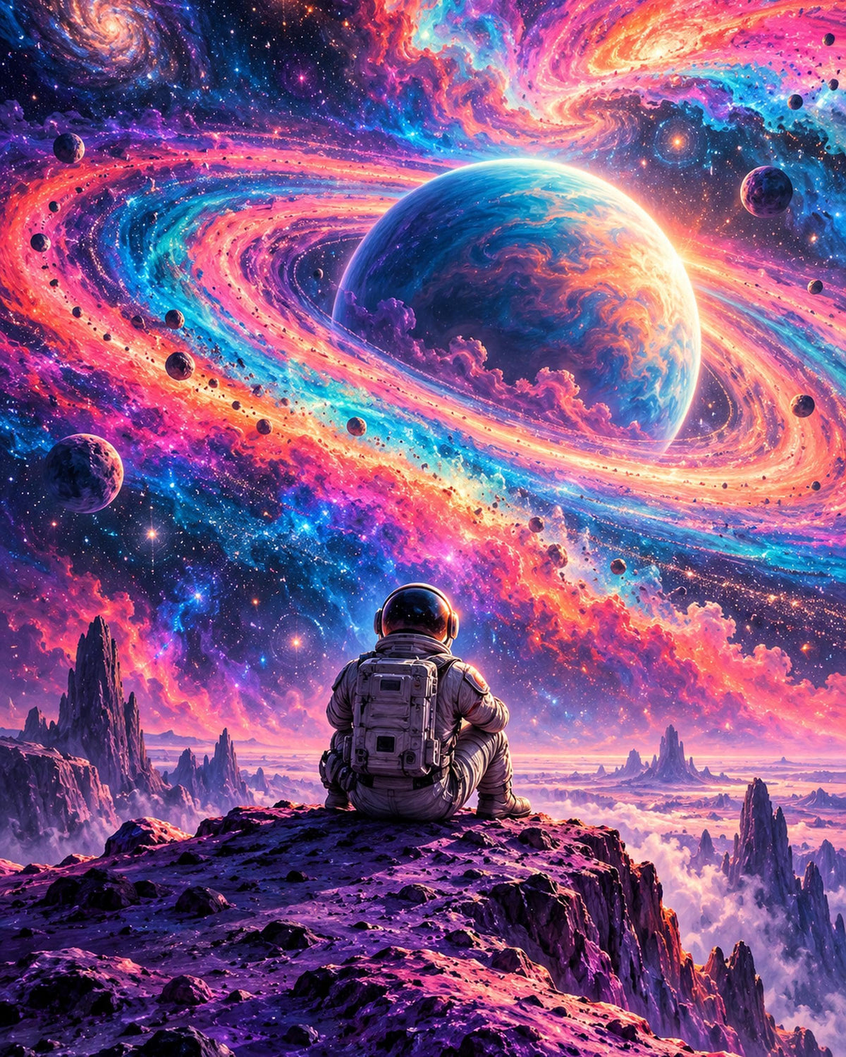 Planet Overlook Astronaut Canvas Wall Art | Cosmic astronaut Decor | 16x20 or 24x36
