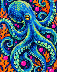 Blue Coral Octopus Canvas Wall Art | Pop art octopus Decor | 16x20 or 24x36