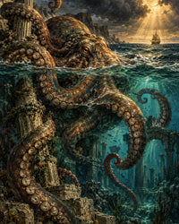 Kraken Of The Ruins Canvas Wall Art | Kraken Decor | 16x20 or 24x36