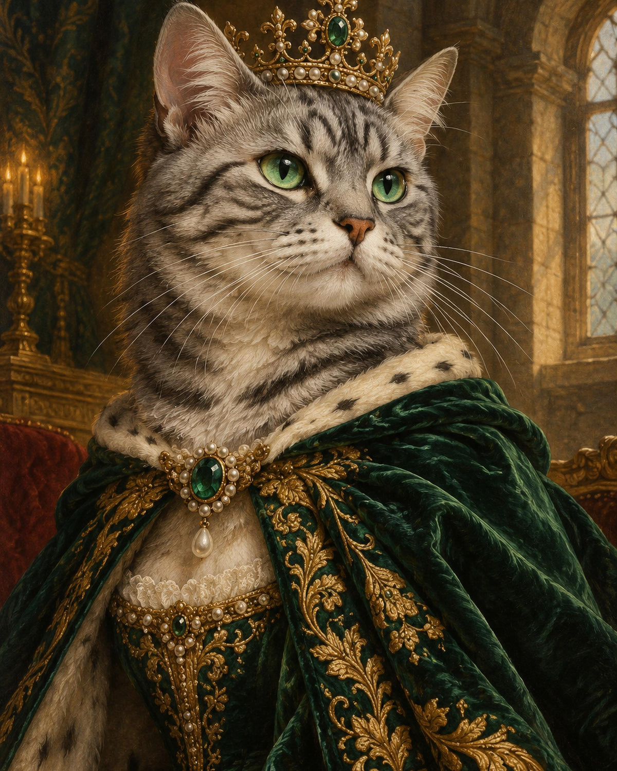 Silver Tabby Royal Portrait Canvas Wall Art | Royal cats Decor | 16x20 or 24x36