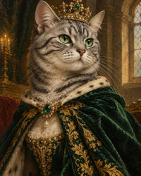 Silver Tabby Royal Portrait Canvas Wall Art | Royal cats Decor | 16x20 or 24x36
