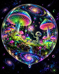 Alien Mushroom Galaxy Orb Canvas Wall Art, Psychedelic Blacklight Fantasy, 16x20 or 24x36