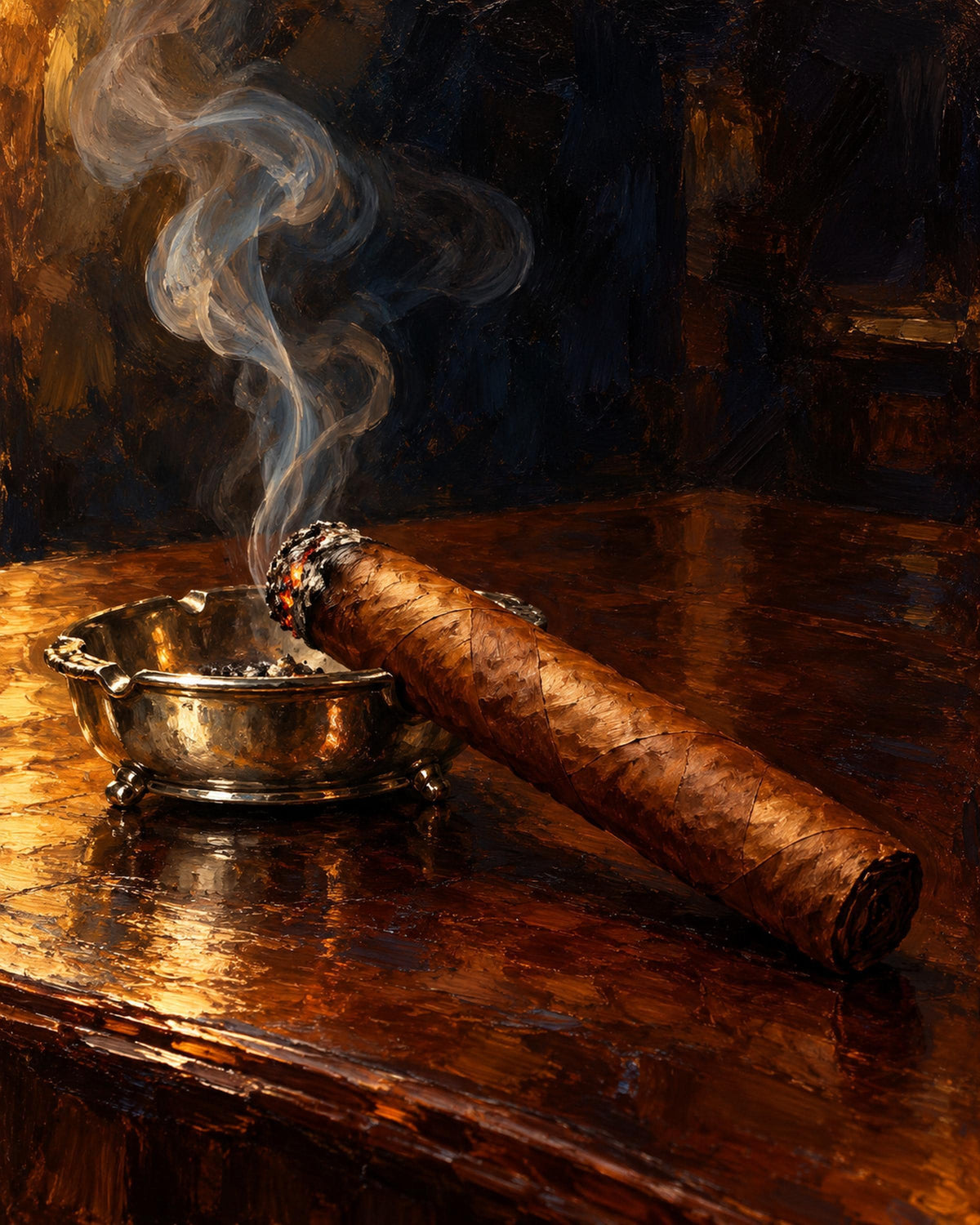 Cigar Still Life Canvas Wall Art, Oil Painting Style Cigar and Ashtray, Home Bar Decor, 16x20 or 24x36