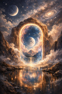Surreal Cosmic Portal Canvas Wall Art, Mystical Celestial Gateway, Dreamy Landscape Decor