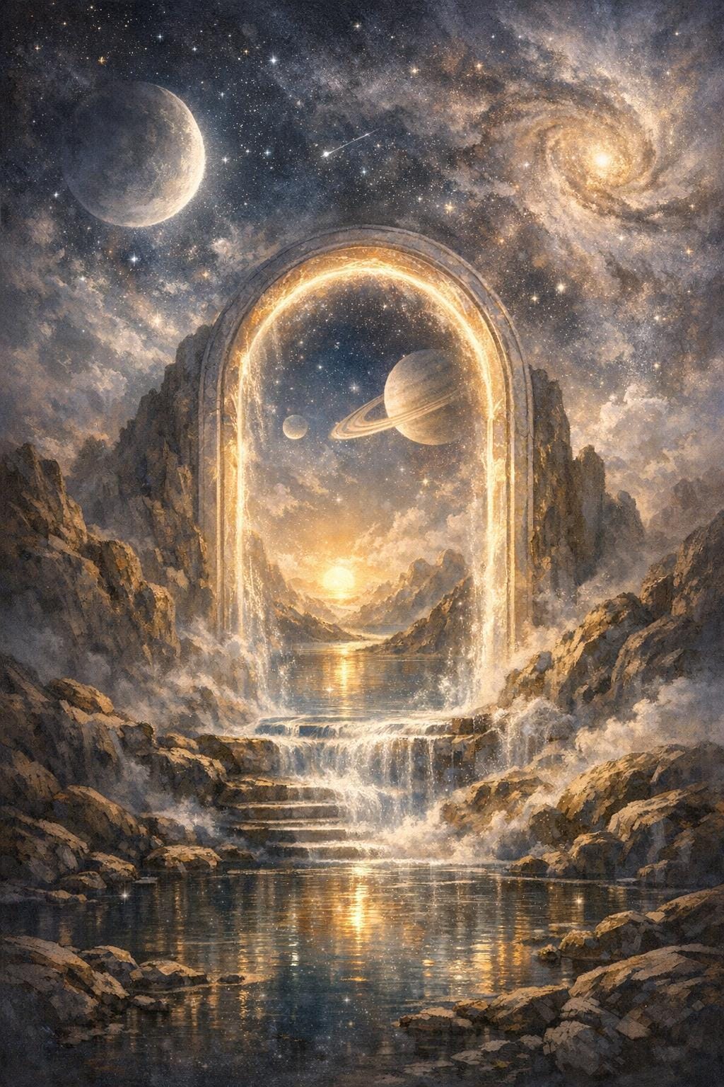 Celestial Gateway Portal Canvas Wall Art, Surreal Cosmic Landscape, Mystical Home Decor