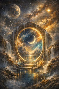 Celestial Gateway Portal Canvas Wall Art, Surreal Fantasy Decor, Mystical Night Landscape