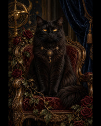 Gothic Black Cat Canvas Wall Art, Regal Cat Portrait, Dark Academia Decor, 16x20 or 24x36